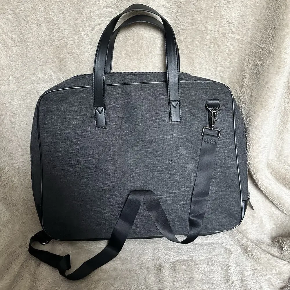 John Varvatos Weekender Laptop Messenger Bag Carryon Vinyl Travel Black Gray